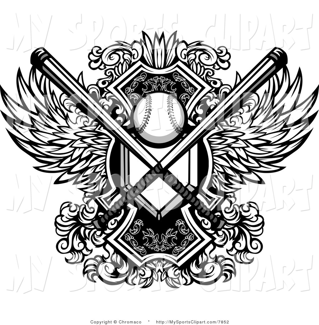 Sports Clip Art Of A Winged Baseball With Crossed Bats And Home Base    