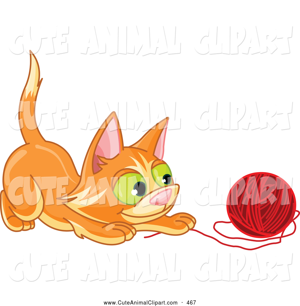 Vector Clip Art Of A Frisky Orange Kitten Playing With A Ball Of