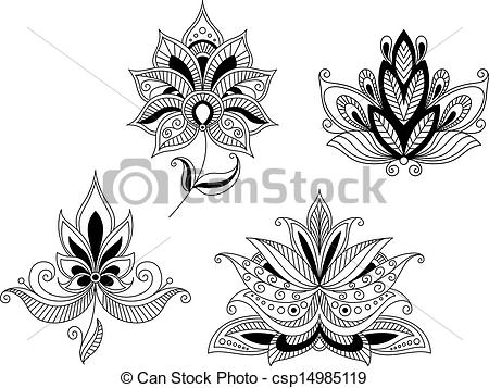 Vector Clip Art Of Set Of Indian And Persian Flower Blossoms Isolated