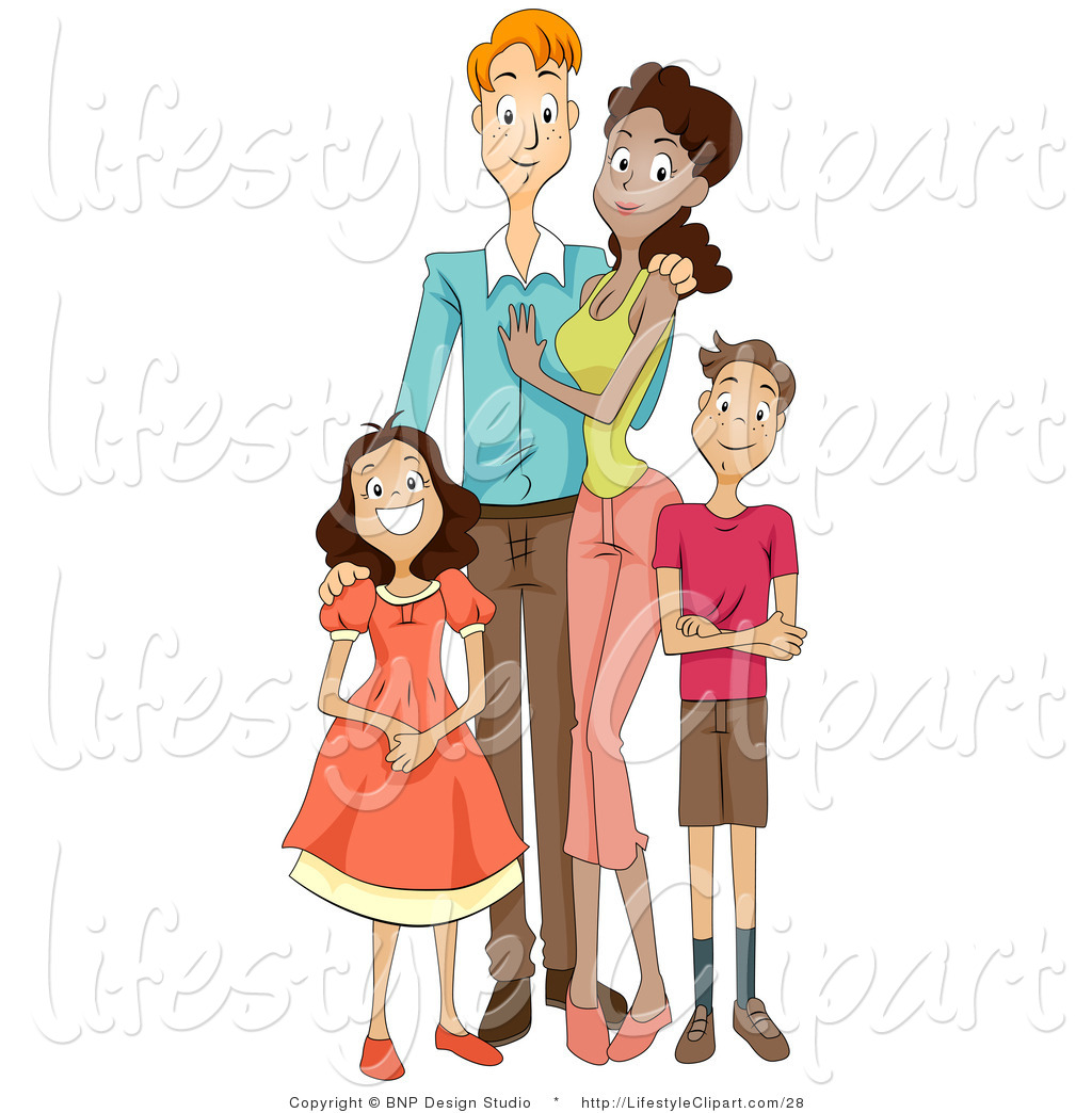     Vector Clipart Of A Happy And Smiling Mixed Race Family Of Four