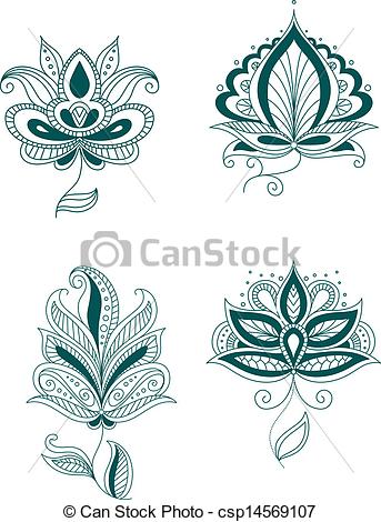 Vector Clipart Of Set Of Abstract Persian Or Indian Flowers