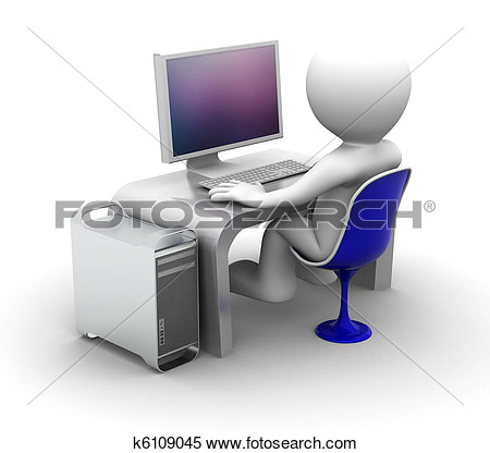3d Character Working On Computer  Fotosearch   Search Clipart