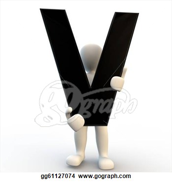 3d Human Character Holding Black Letter V Small People  Stock Clipart