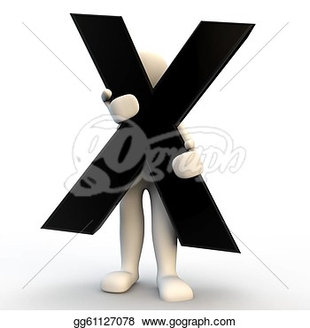 3d Human Character Holding Black Letter X Small People  Clipart
