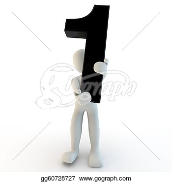 3d Human Character Holding Black Number One Small People 3d