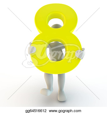 3d Human Character Holding Yellow Number Eight Small People  Clipart