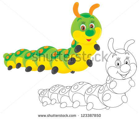 Caterpillar Friendly Smiling Color And Black And White Outline