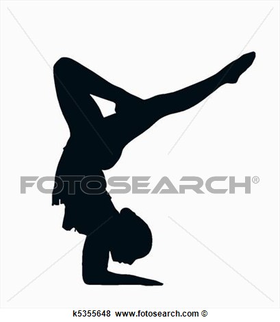 Clip Art Of Sport Silhouette   Female Gymnast Doing Arm Stand K5355648    