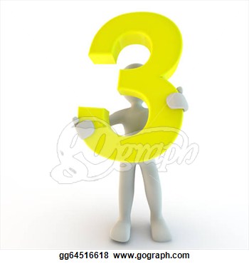 Clipart   3d Human Character Holding Yellow Number Three Small People