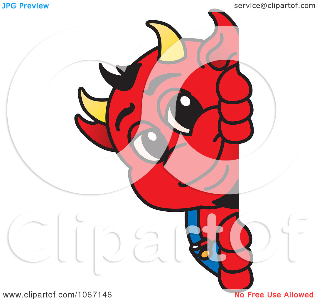 Clipart Devil Mascot Looking Around A Blank Sign   Royalty Free Vector    