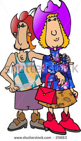 Clipart Illustration Of A Man And Woman In Strange Outfits    Stock