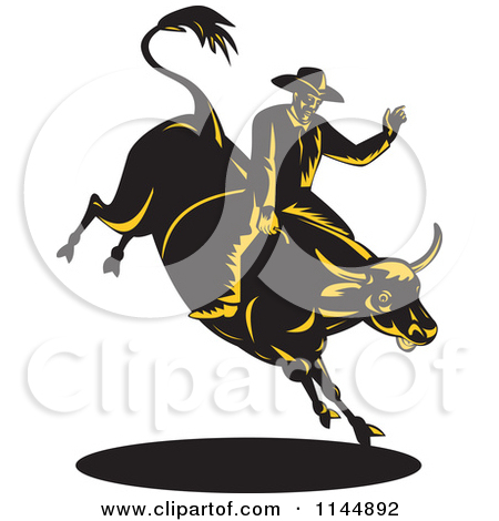 Clipart Retro Rodeo Cowboy On A Bucking Bull Over A Star And Ray    