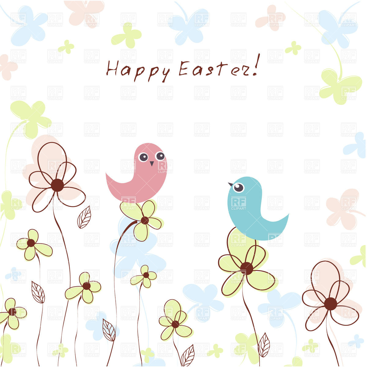Colorful Easter Background With Birds And Flowers 21184 Plants And