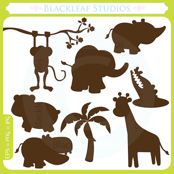 Cute Jungle Animals Silhouettes Clipart Set Digital Download Images