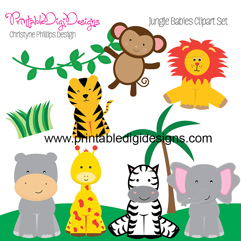 Cute Jungle Babies Animals Clipart Graphic Set   5 00 Cute Jungle