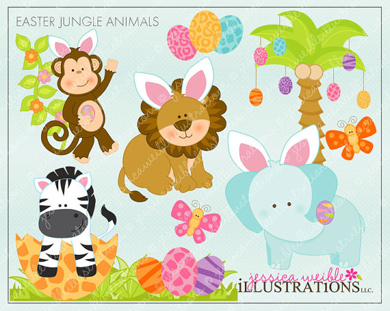 Easter Jungle Animals Cute Digital Clipart For Invitations Card
