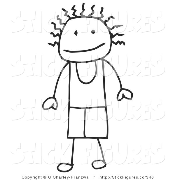 Illustration Of A Stick Figure Boy With Frizzy Hair By C Charley