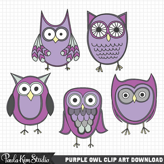 Purple Owl Clipart Cute Clip Art Owls Animal Clipart Instant    