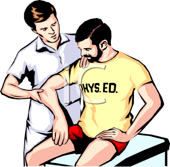 Realistic Style Sports Doctor Examining An Athlete   Royalty Free Clip