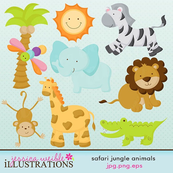 Safari Jungle Animals Cute Digital Clipart   Commercial Use Ok   Safa