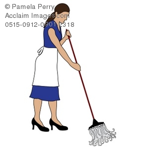 Art Illustration Of A Cleaning Woman Mopping A Floor Stock Photography