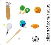     Basketball Tennis Racket Helmet Football Baseball And Bat And Soccer