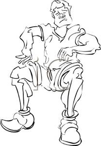 Black And White Silhouette Cartoon Of A Male Athlete Doing Squats    