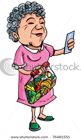 Cartoon Picture Of Old Lady Shopping With Her Shopping List   Vector