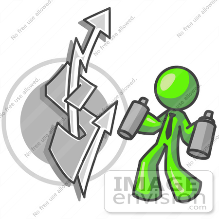 Clip Art Graphic Of A Lime Green Guy Character Spray Painting    36625