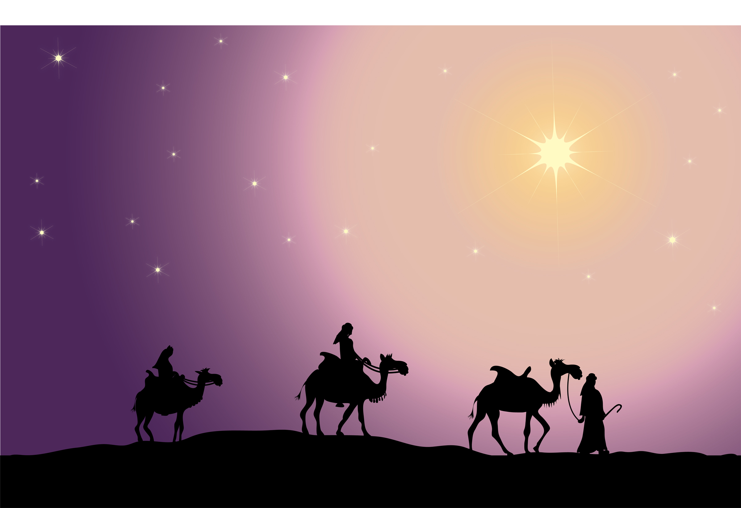 Clip Art Illustration Of A Silhouette Of The Three Wise Men Foll