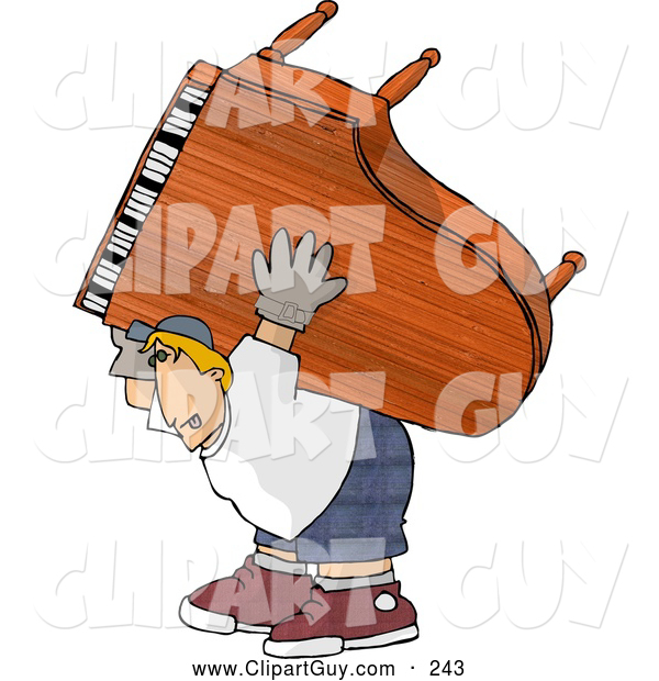 Clip Art Of Astraining Strong Man Moving A Heavy Grand Piano By Djart