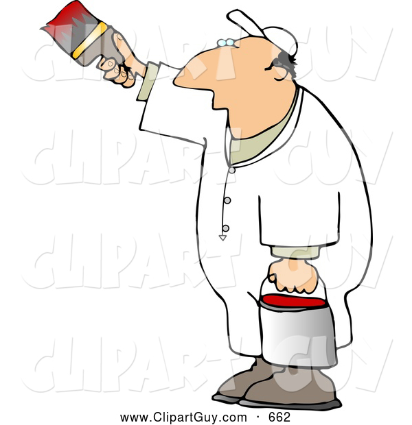 Clip Art Of Awhite Man Painting A Vertical Surface With Red Paint By