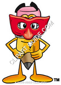 Clipart Cartoon Pencil Character Wearing Mask