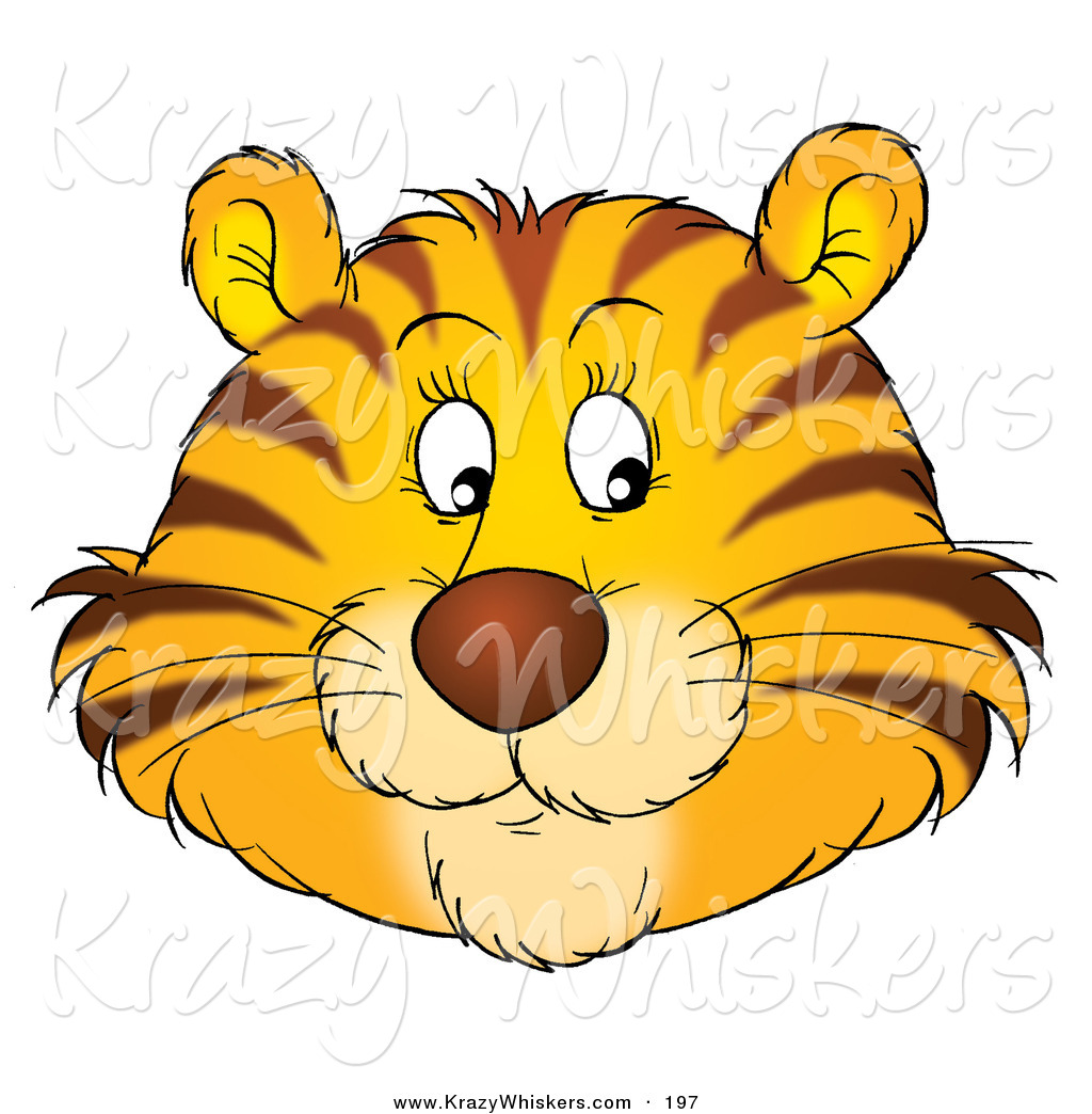 Critter Clipart Of A Friendly Orange Tiger Face With Whiskers    