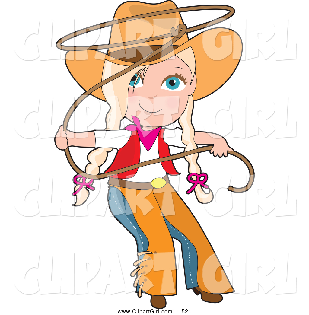 Cute Cute Cowgirl In Chaps And A Hat Swirling A Lasso Her Blond Hair