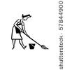 Daily Cleaning   Woman Mopping Floor   Retro Clip Art   Stock Vector