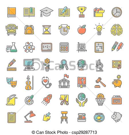 Flat Line Colorful School Subjects Icons   Csp29287713
