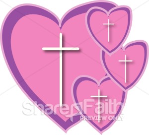 Four Pink Hearts With Crosses   Christian Heart Clipart