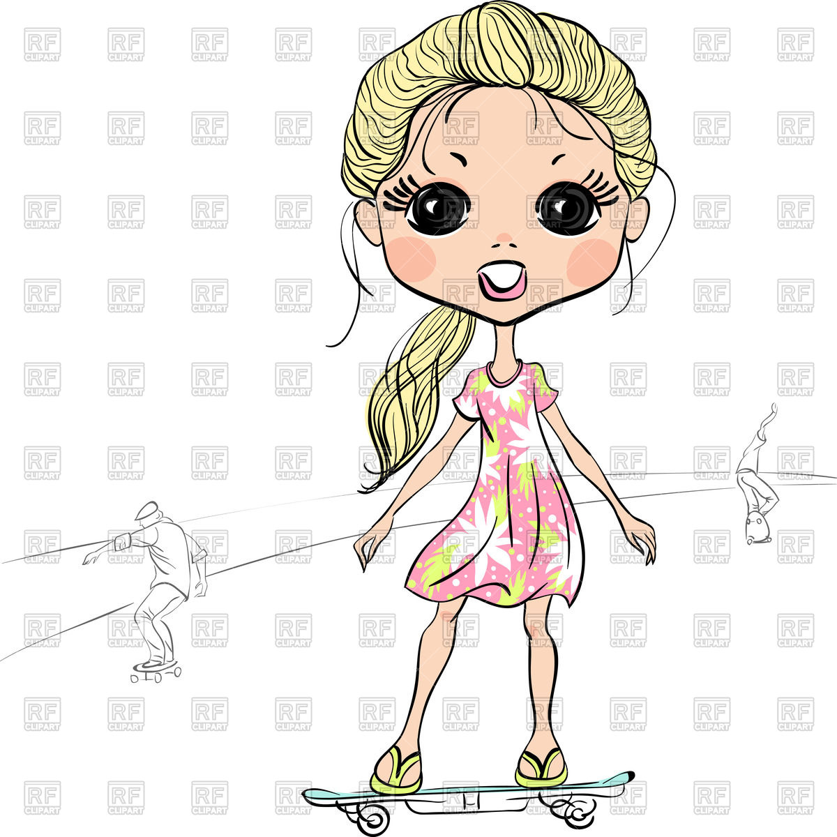     Girl Riding A Skateboard 43744 Download Royalty Free Vector Clipart