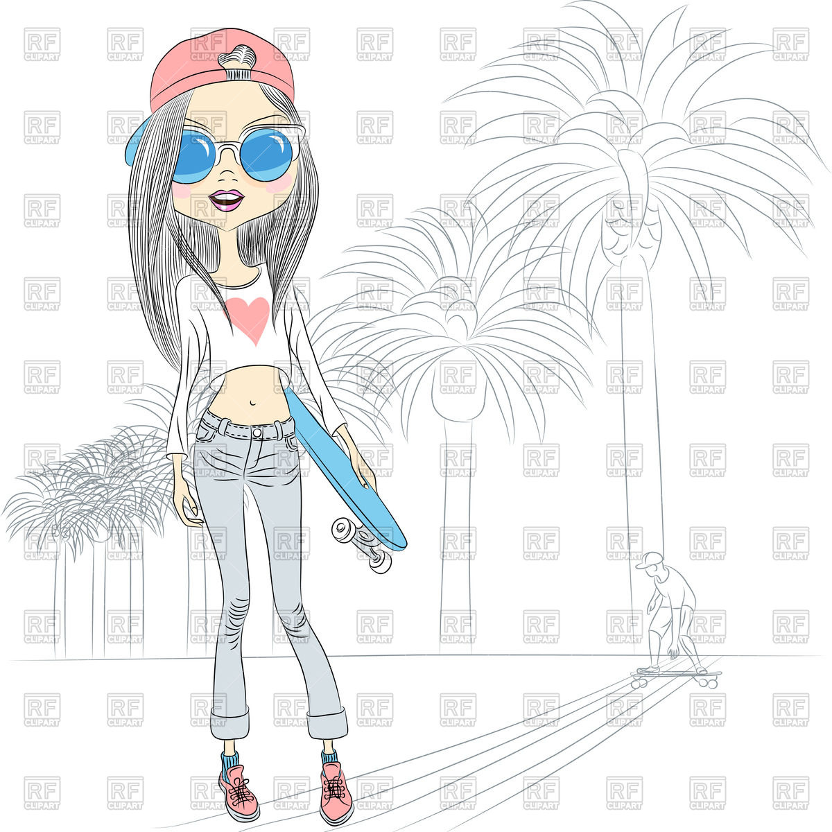     Girl With Skateboard Download Royalty Free Vector Clipart  Eps