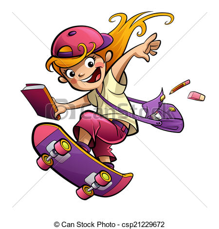     Girl With Skateboard Going To    Csp21229672   Search Eps Clipart