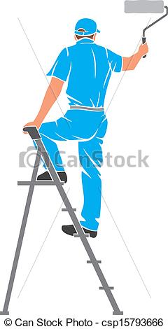 Illustration Of A Man Painting The Wall  Painter Painting With Ladder