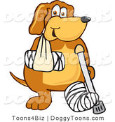     Mascot Cartoon Character With An Arm And Leg Bandaged Up By Toons4biz