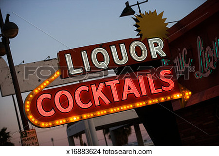 Neon Liquor Store Sign Las Vegas Nevada Usa View Large Photo Image