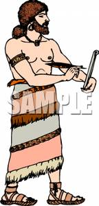 Of Biblical Man Writing On A Scroll   Royalty Free Clipart Picture