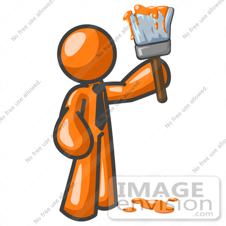 Royalty Free Clipart Of A Painting Orange Guy On A White Background