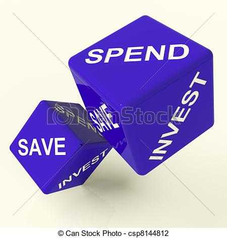 Stock Photo Of Save Spend Invest Blue Dice Showing Money Choices    