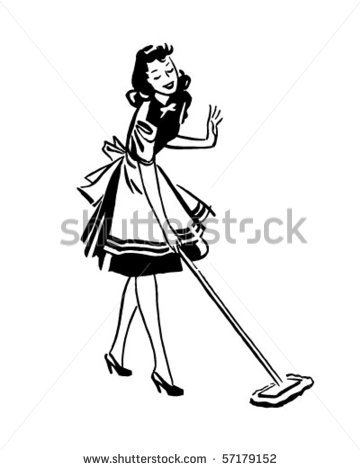 Vector Download   Woman Mopping Floor   Retro Clip Art