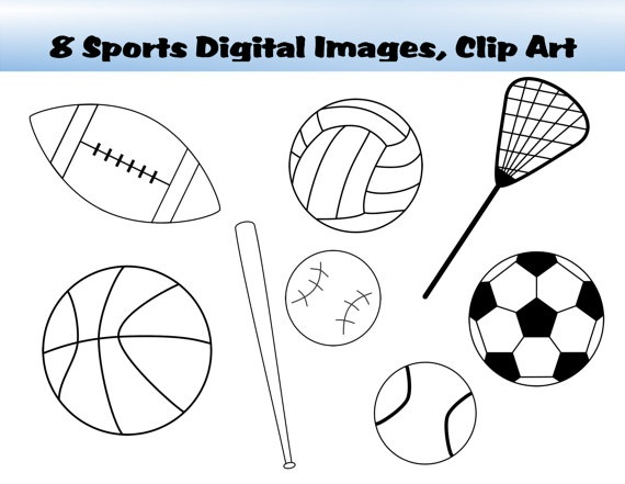 Volleyball Basketball And Baseball Bat Digital Images Clip Art