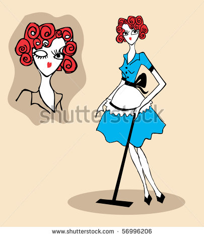 Woman Cleaning Clipart Lady Cleaning Floor Retro